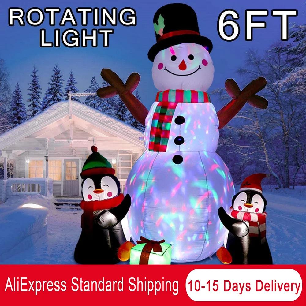 6 피트 크리스마스 공기주입식 풍선 눈사람 펭귄 LED 조명 야드 장식, 야외 크리스마스 장식